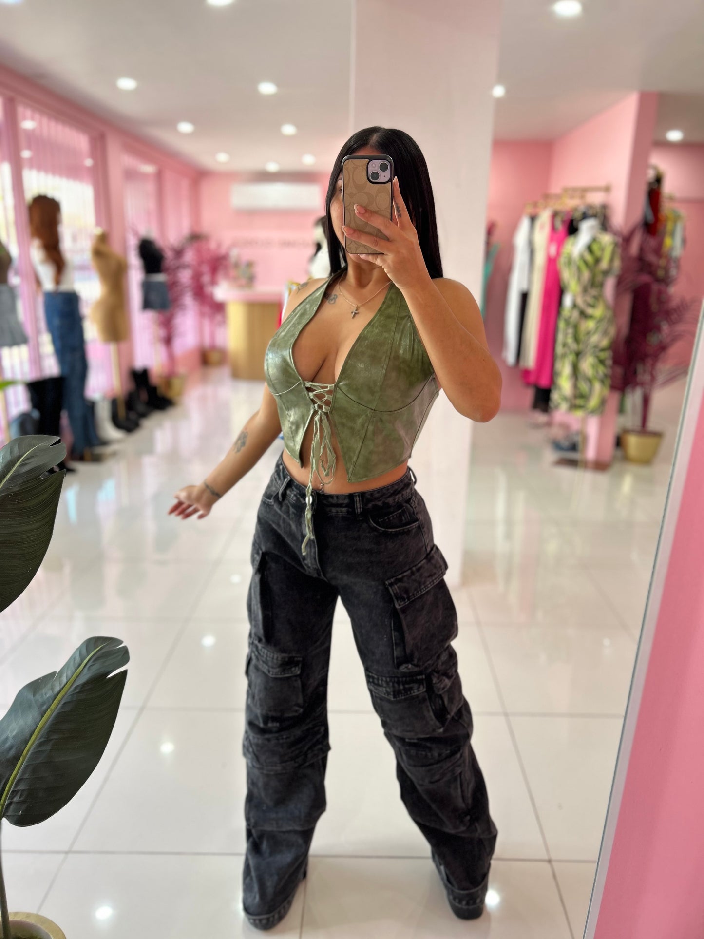 Leather Green top
