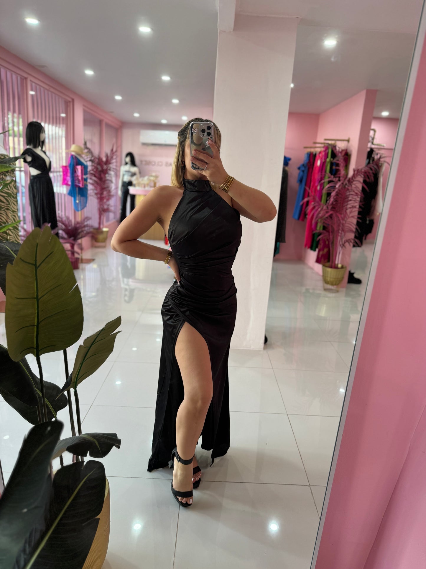 Satin Turtle neck Long dress