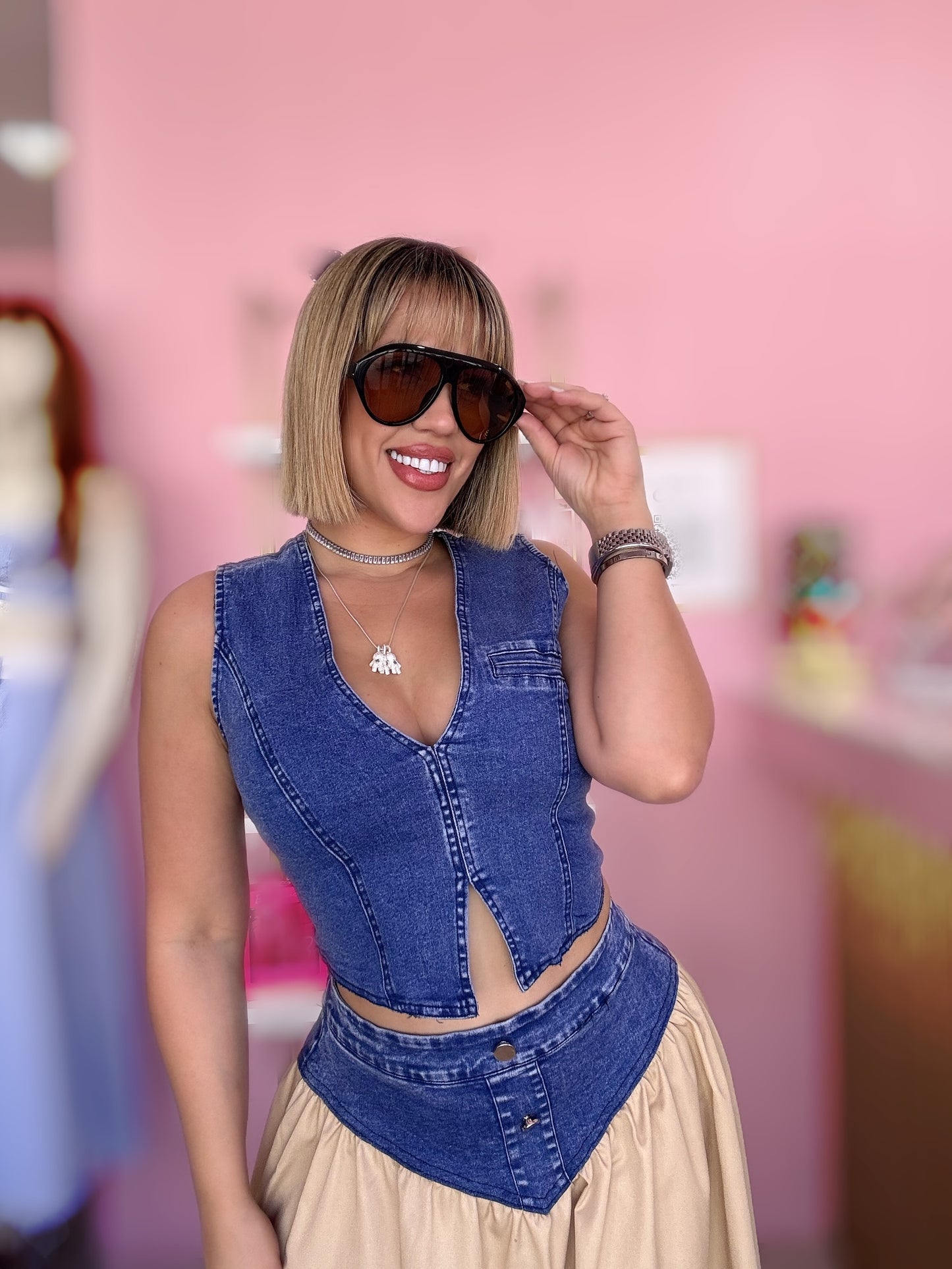 Cute Vest Denim Skirt Set LARGE