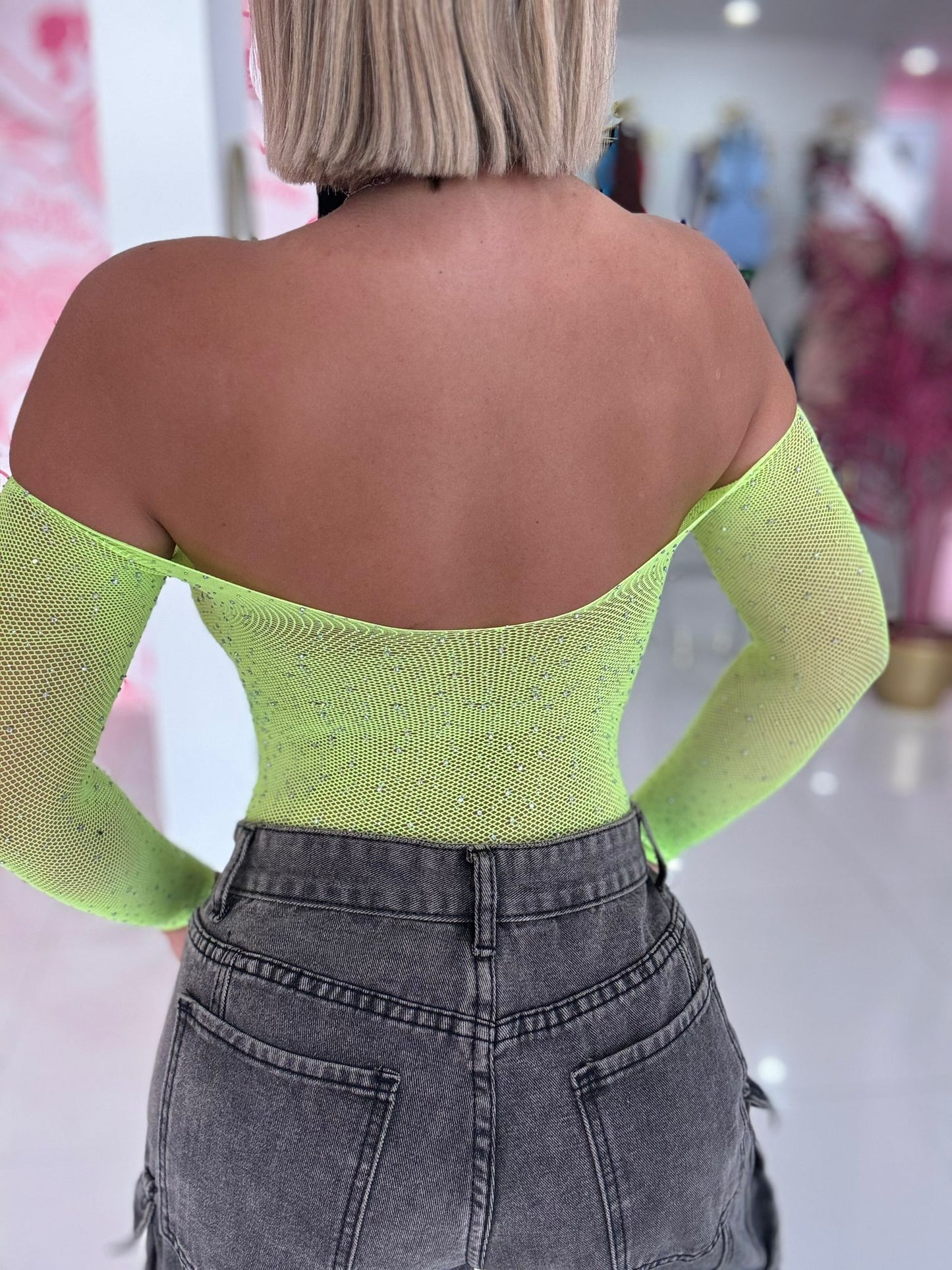 Off shoulder glitter Bodysuit os