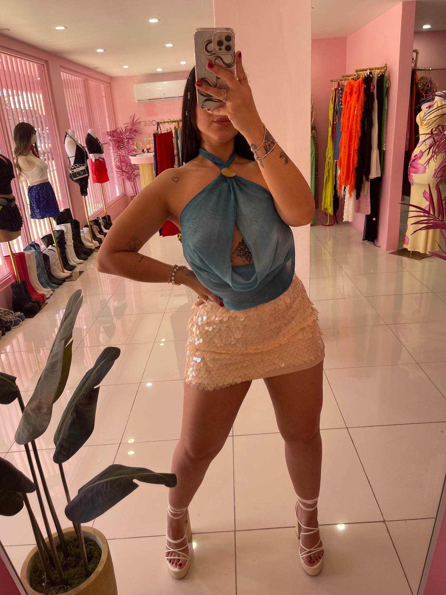 Nude sequins skirt