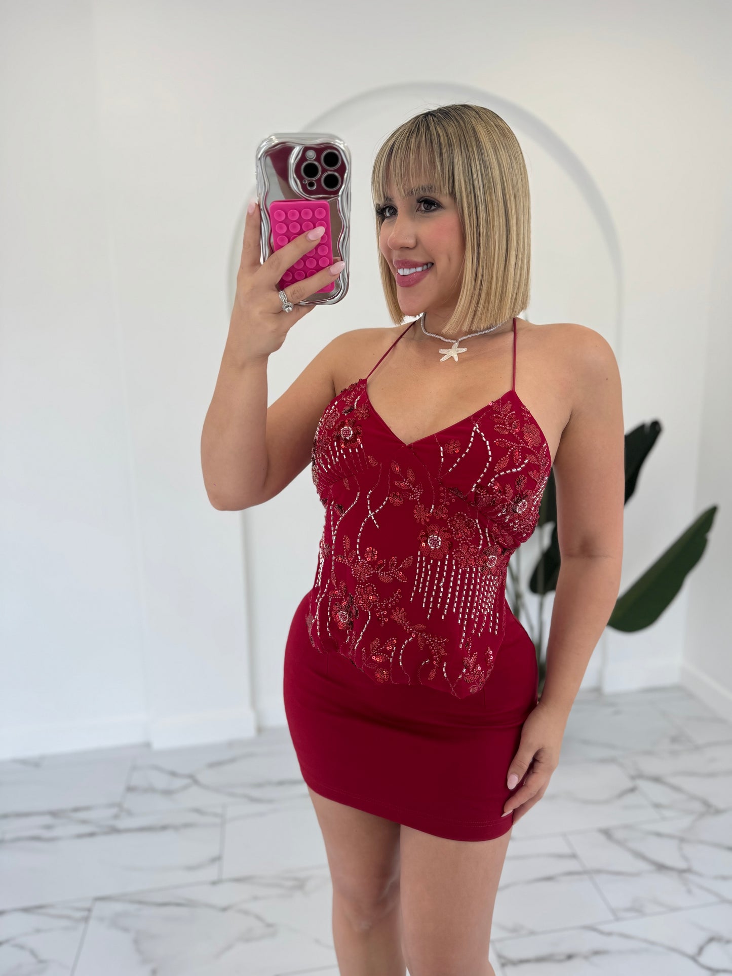 Fancy open back top