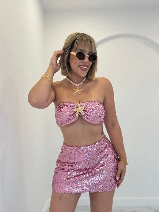 Strapless star sequins set