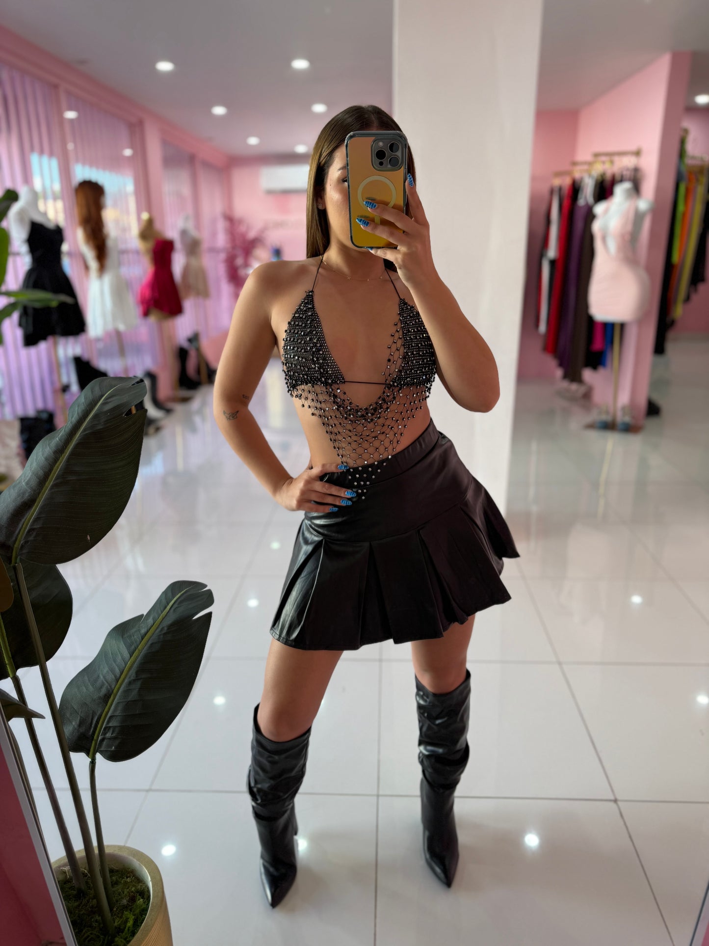 Leather tablitas Skirt