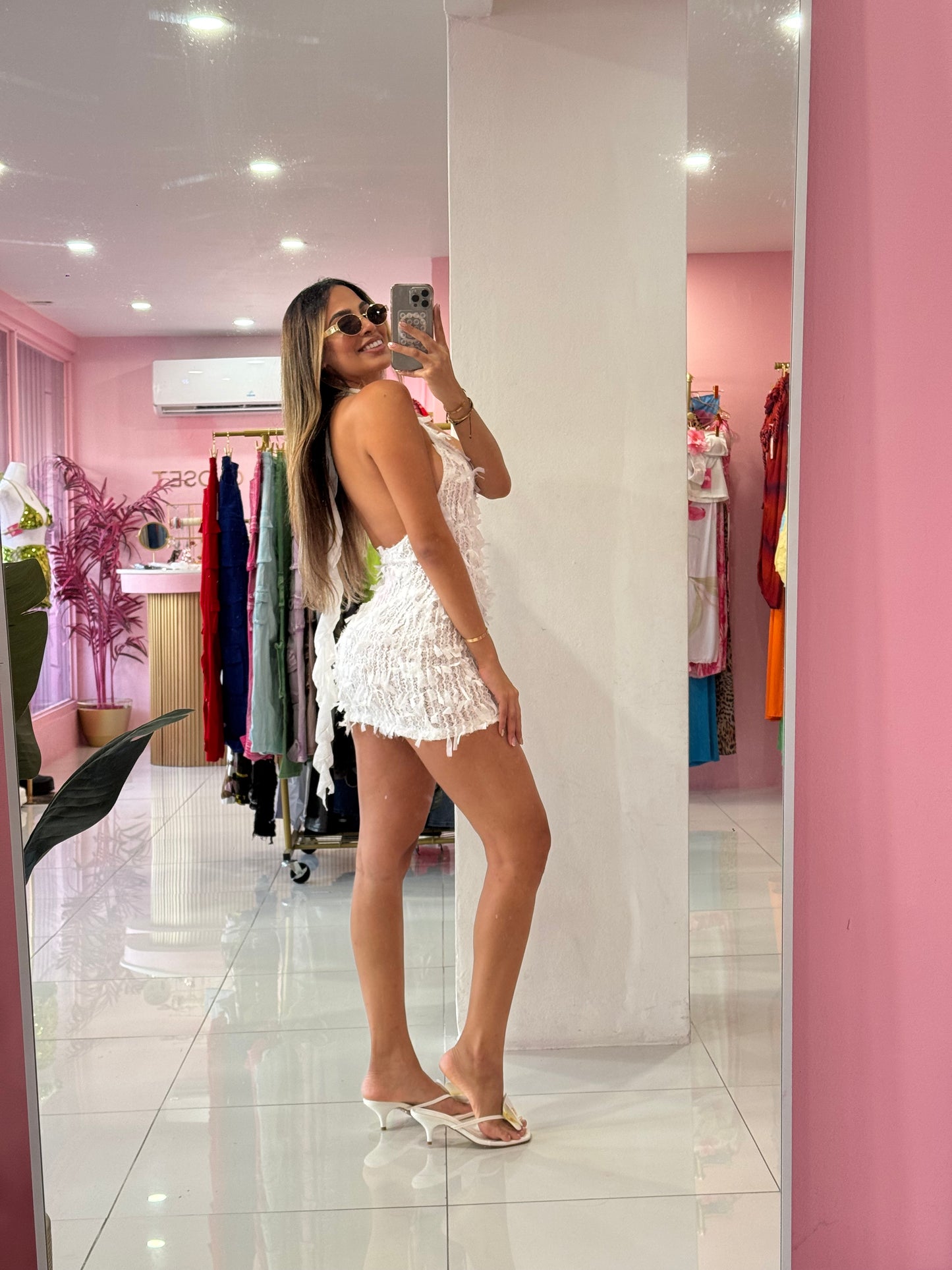 White flecos dress