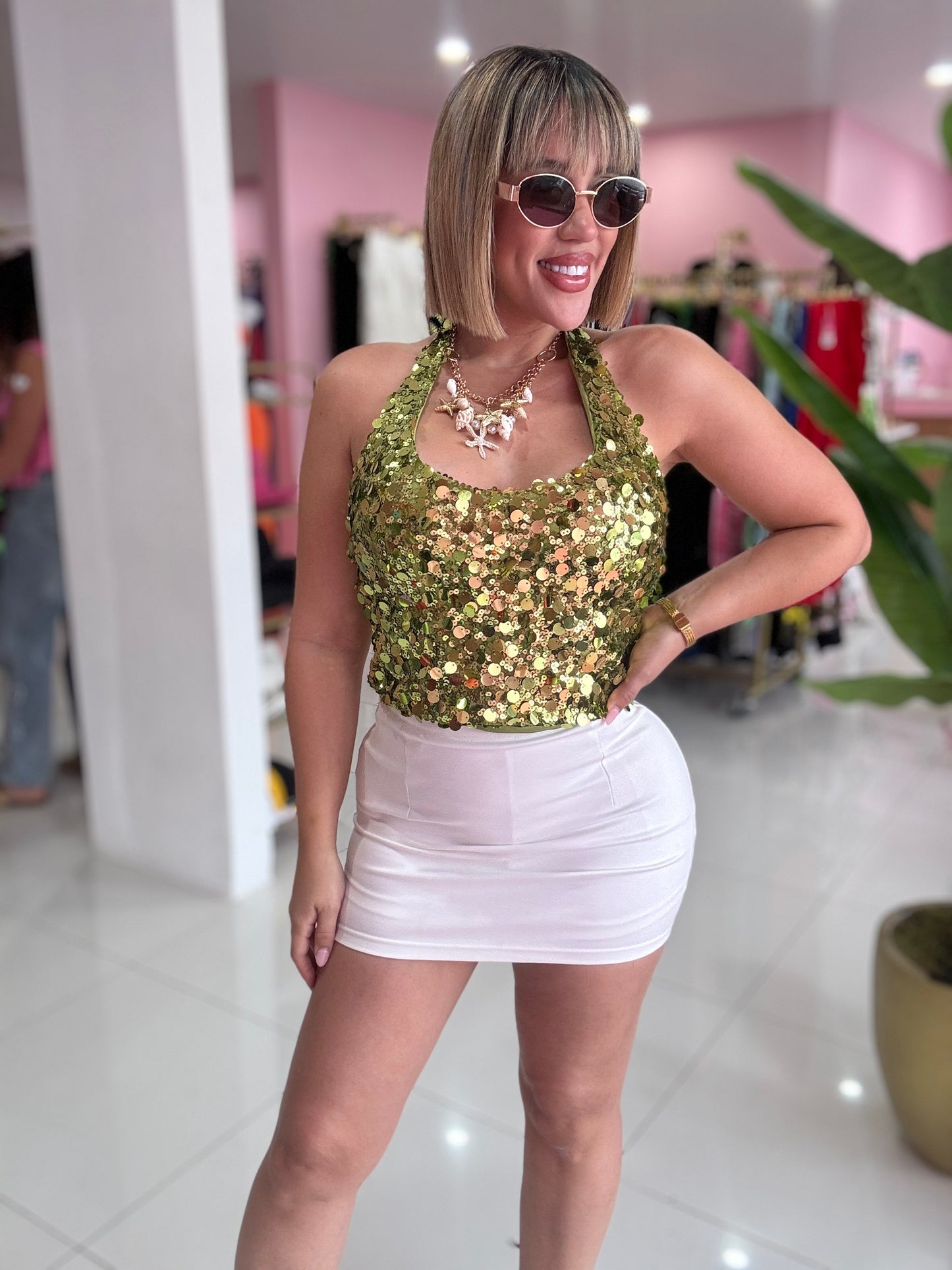 Green Sequins Halter top
