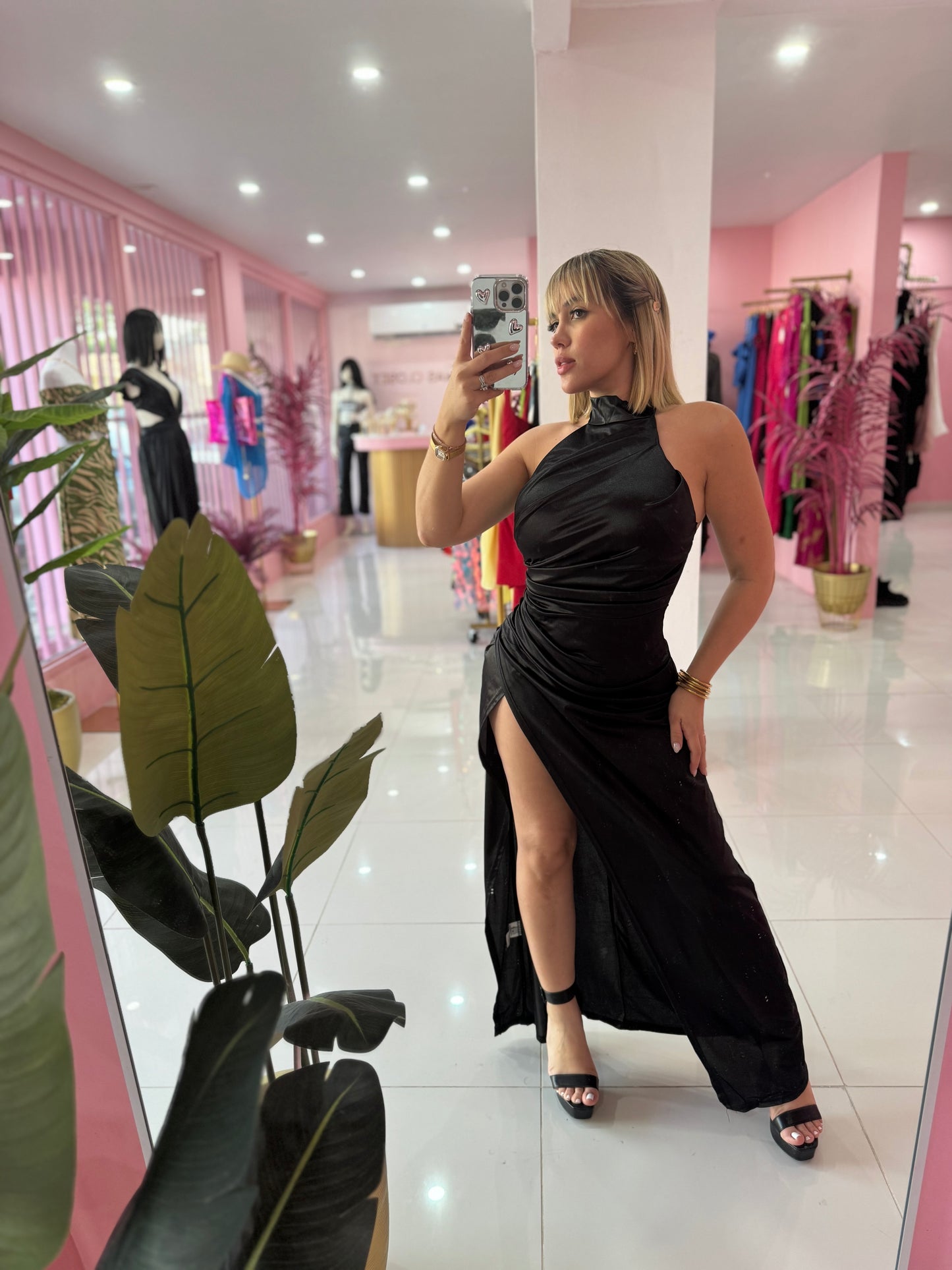 Satin Turtle neck Long dress