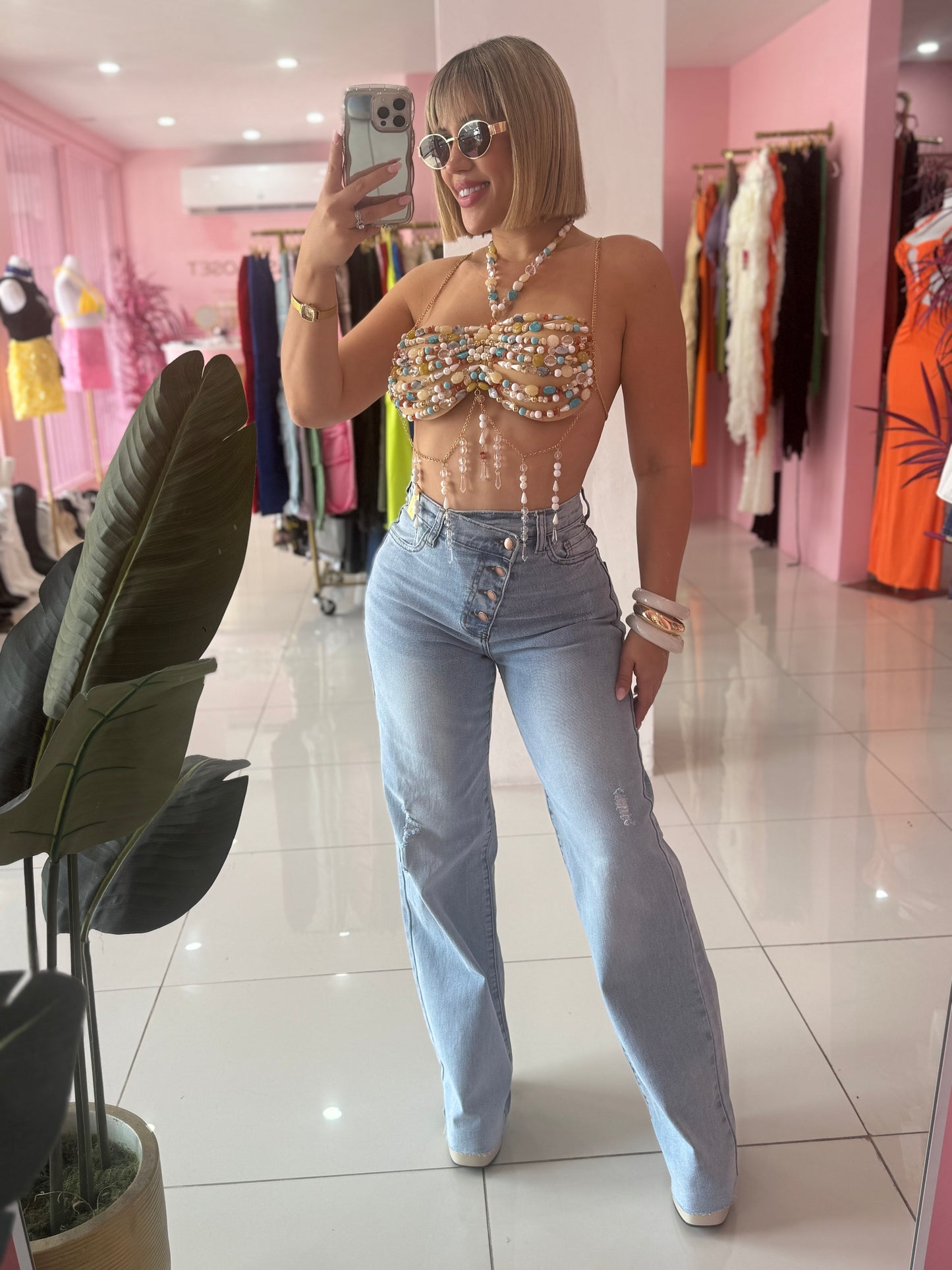 Vibrant denim botones
