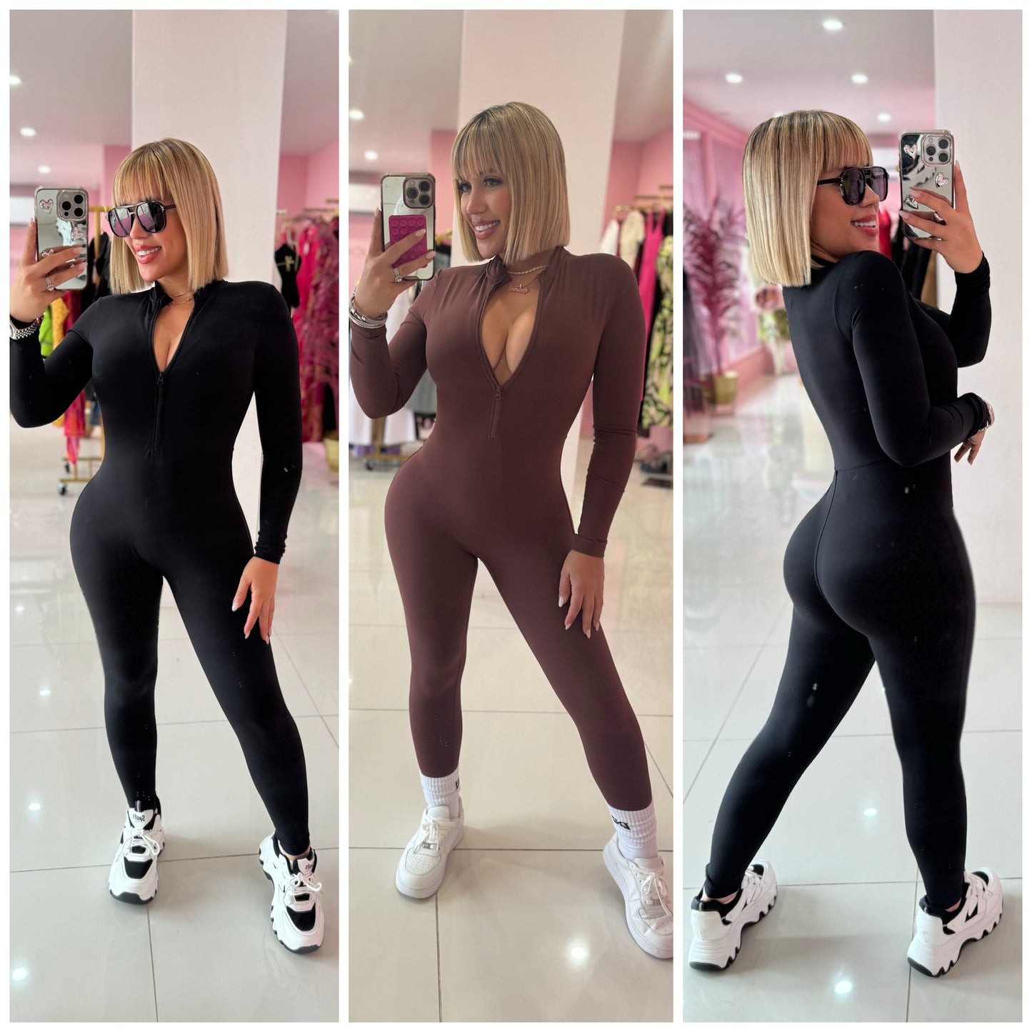 Jumpsuit zipper manga larga sport