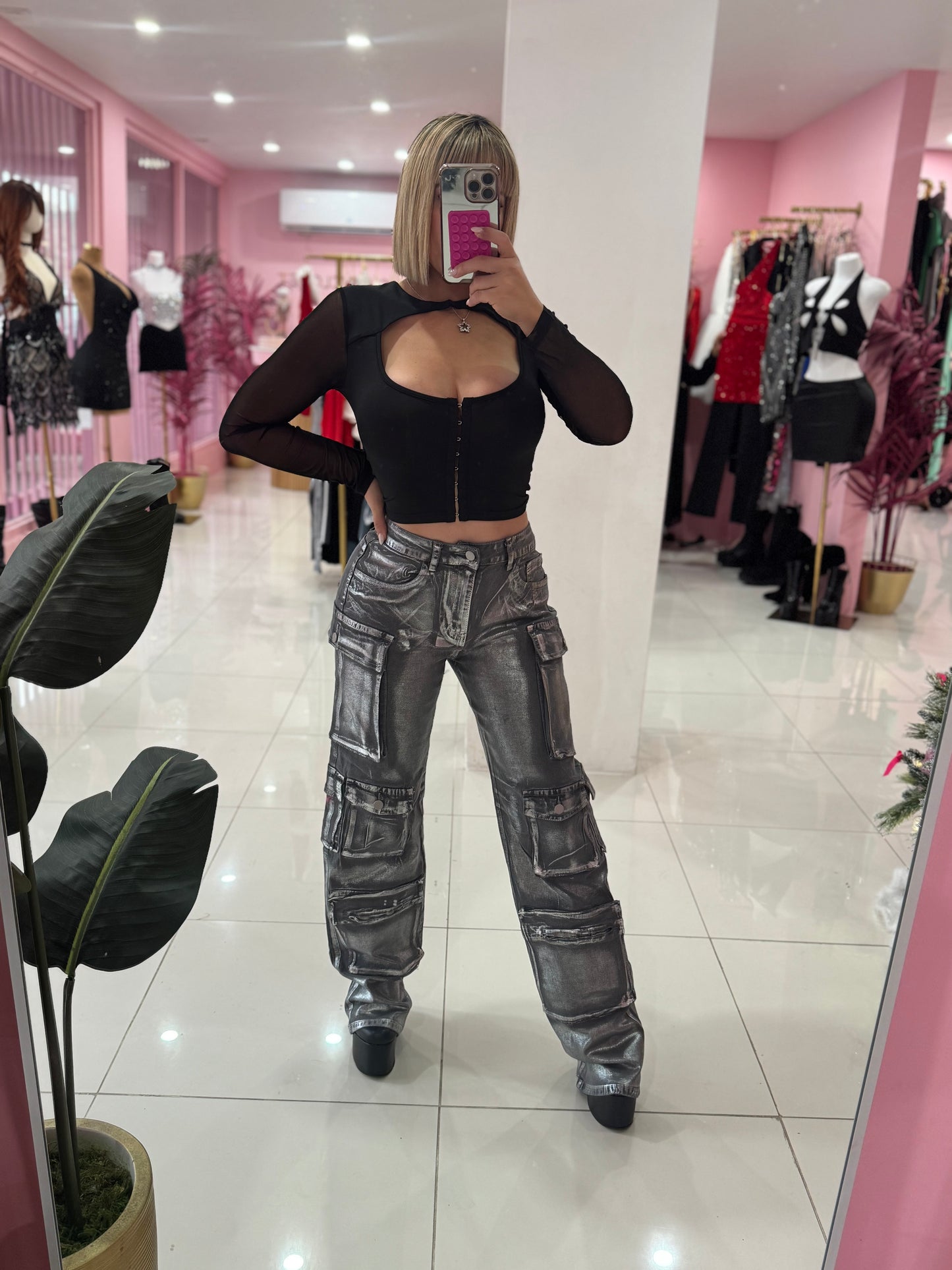 Crop top manga larga