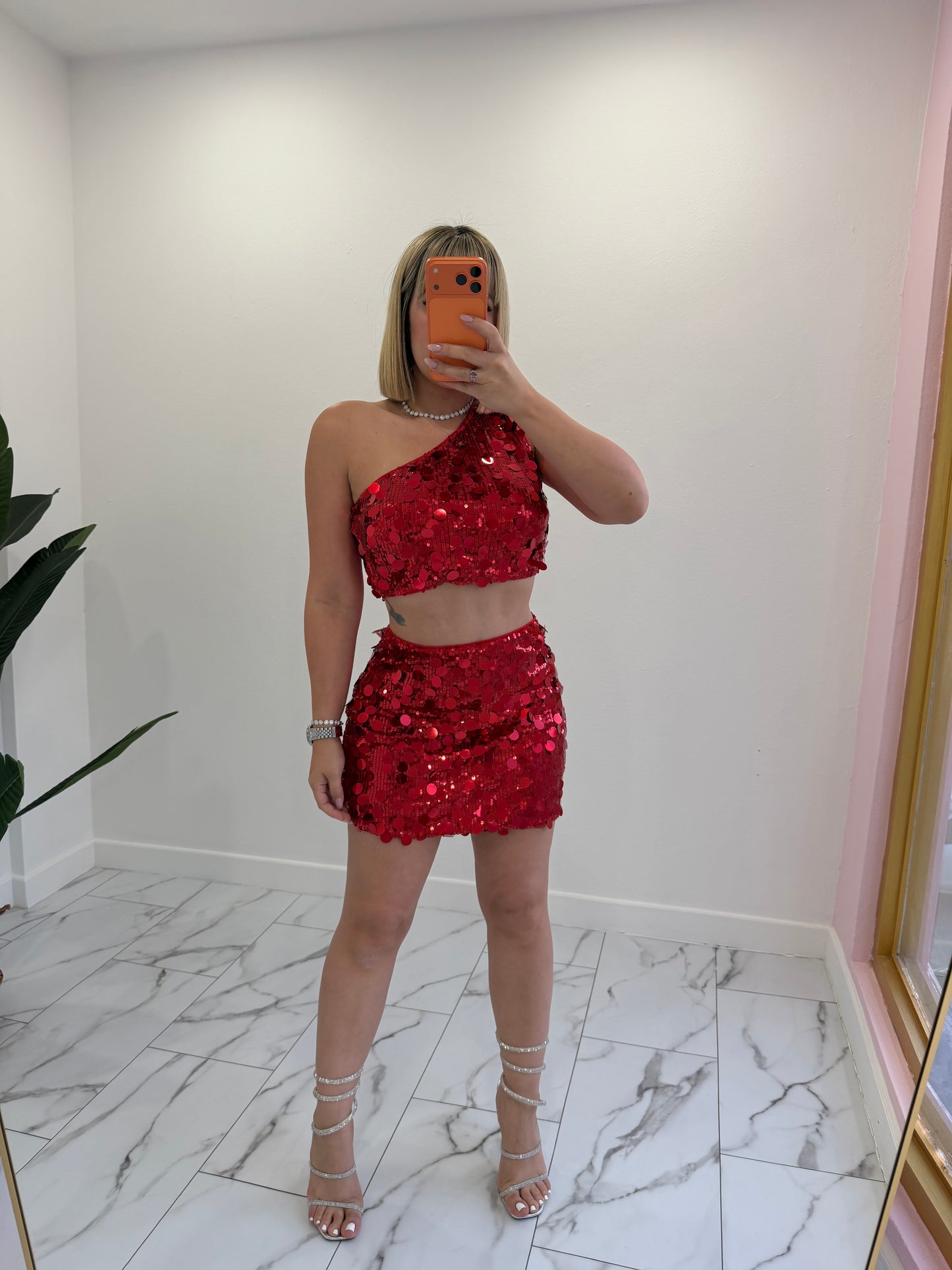 Sequins one shoulder set