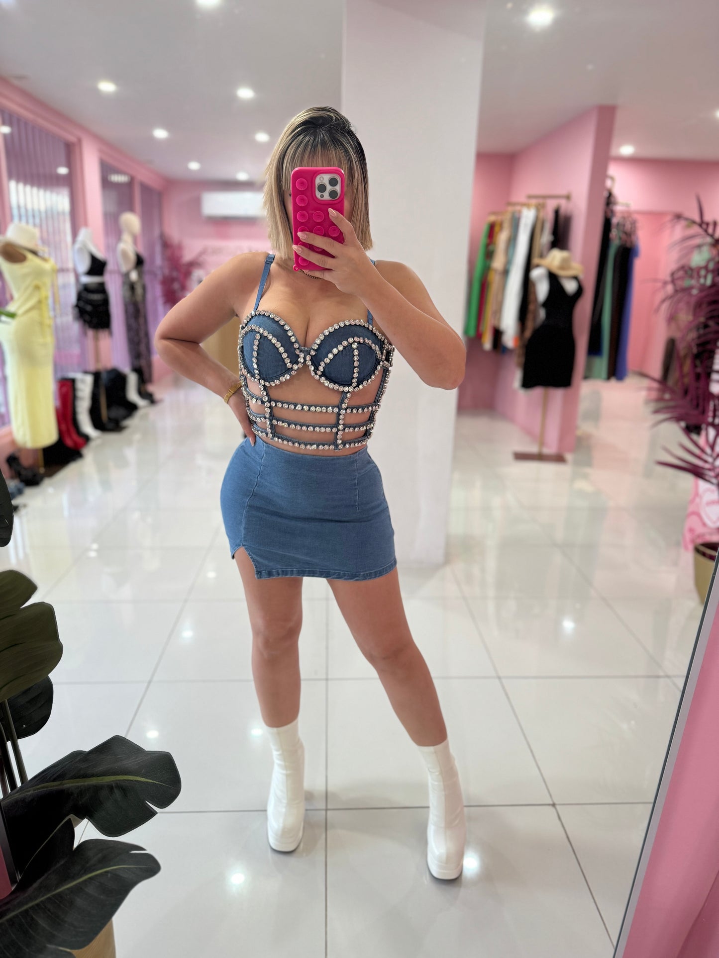 Corset Denim Rhinestone