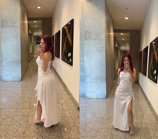 White Satin Long Dress