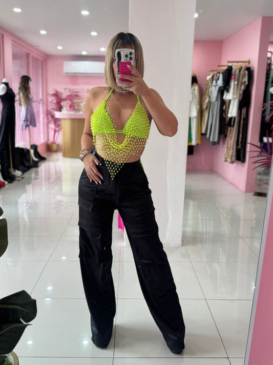 Cargo Satin Spandex Negro