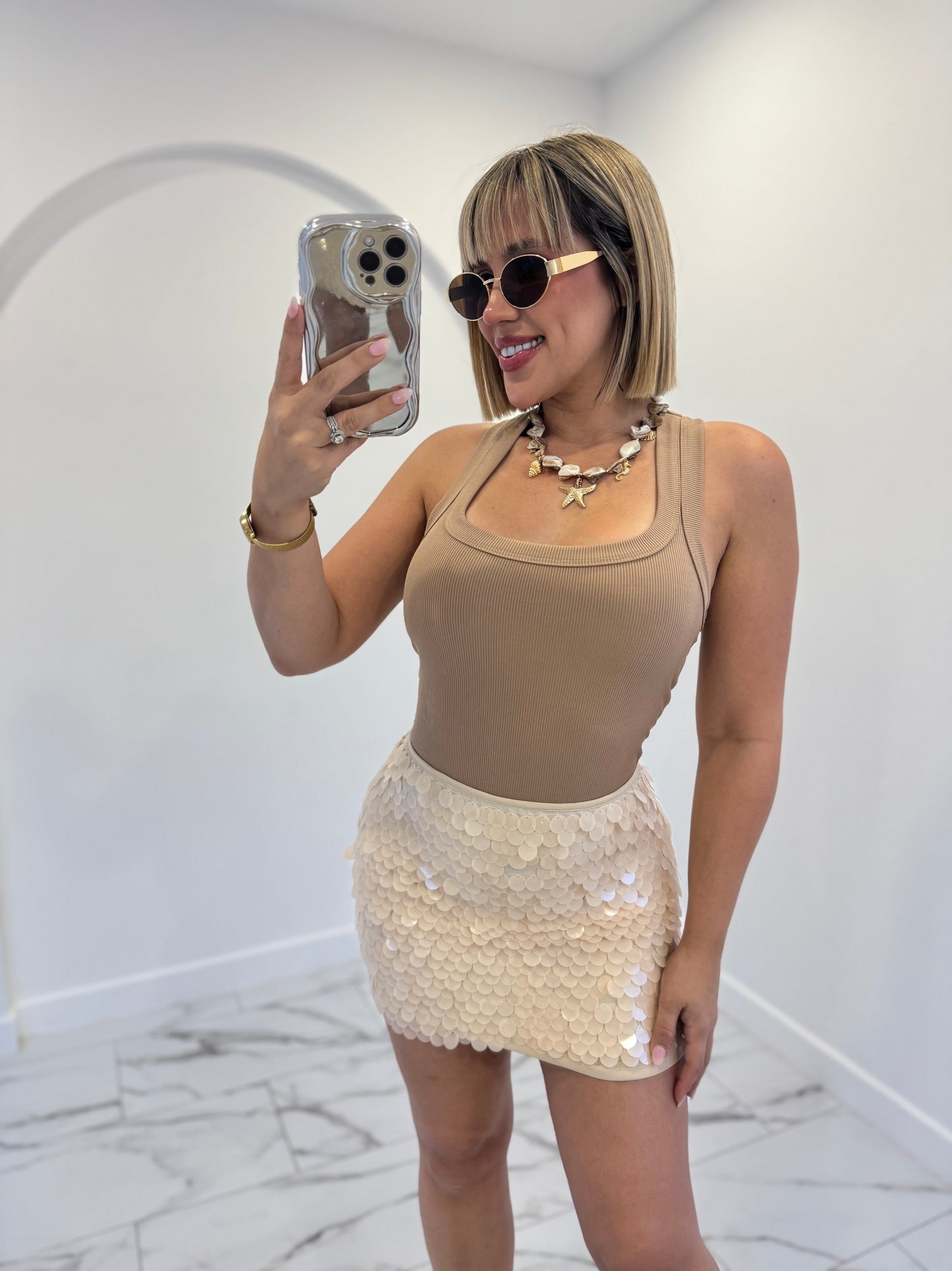Nude sequins skirt