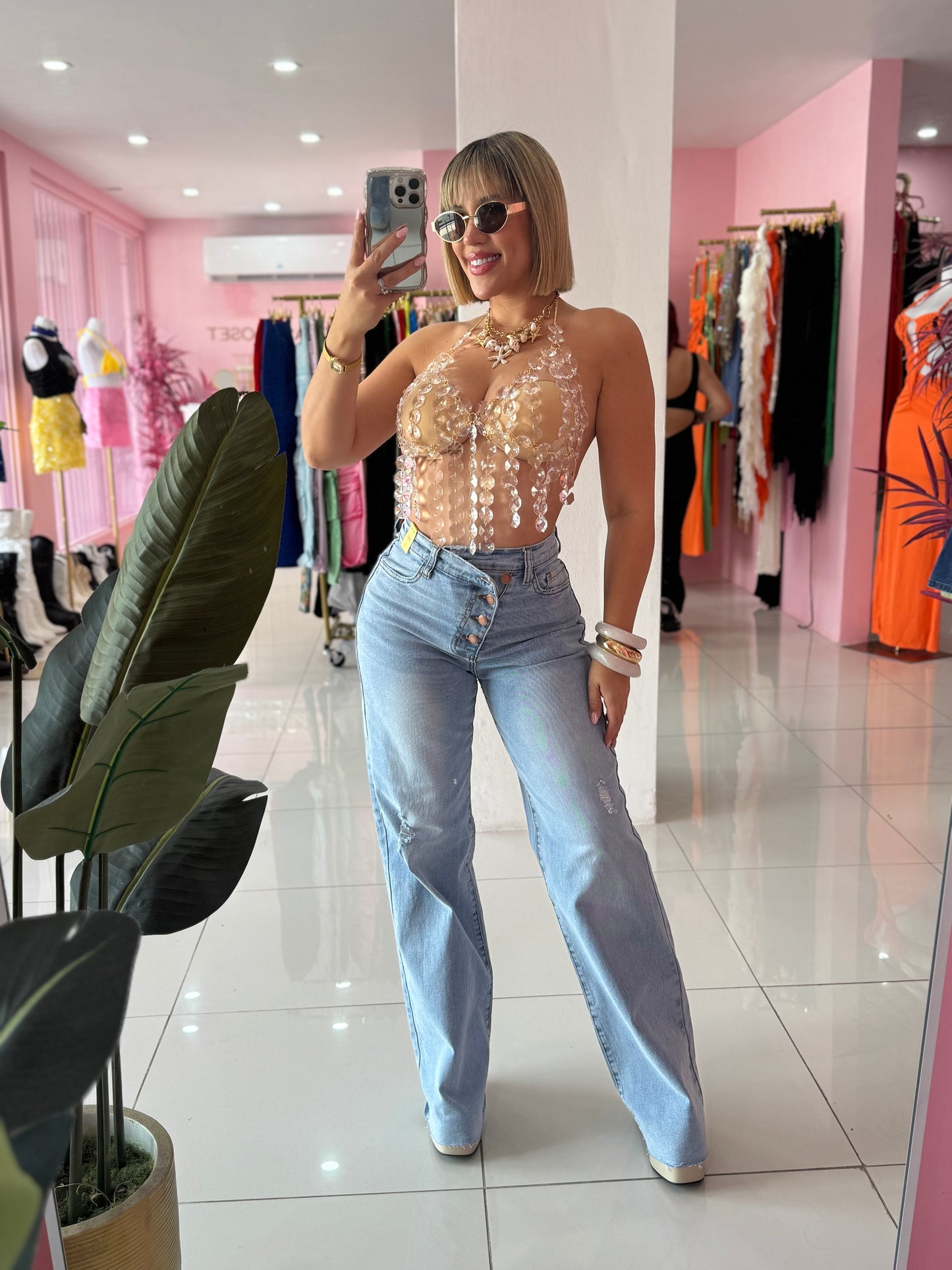 Vibrant denim botones