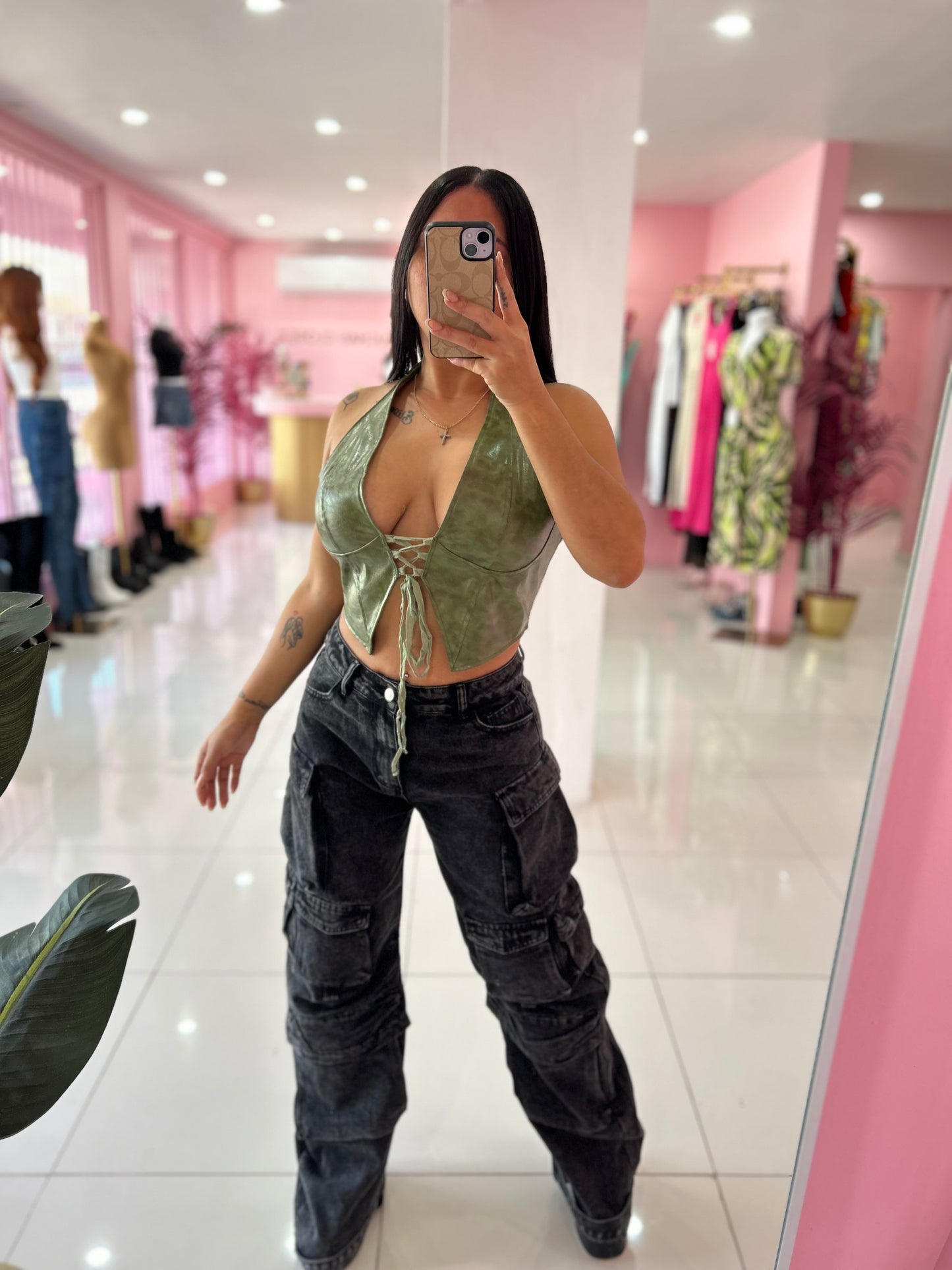 Leather Green top