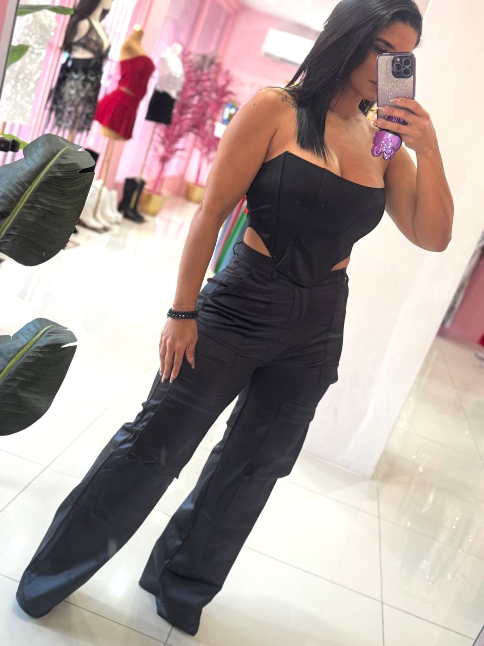 Cargo Satin Spandex Negro