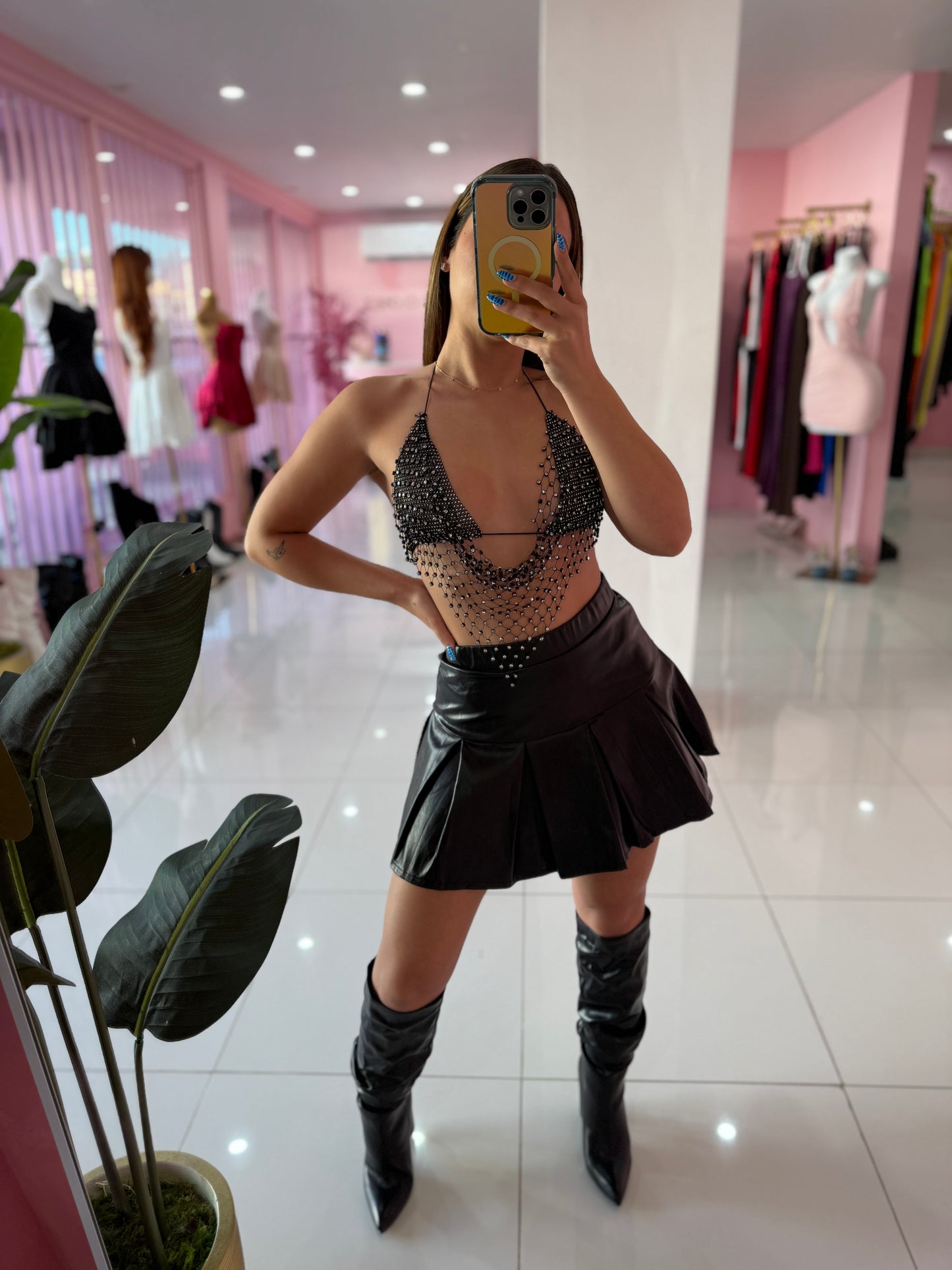 Leather tablitas Skirt