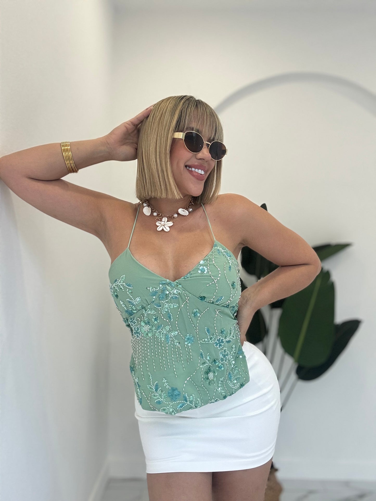 Fancy open back top
