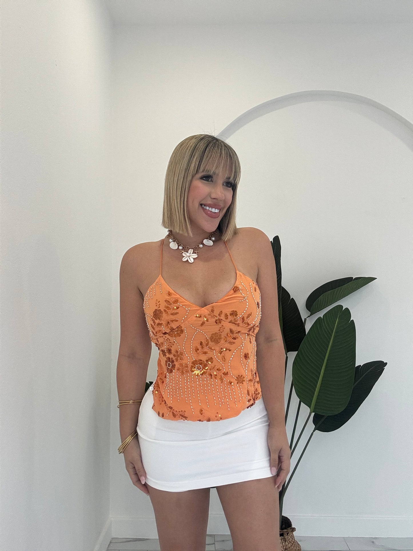 Fancy open back top