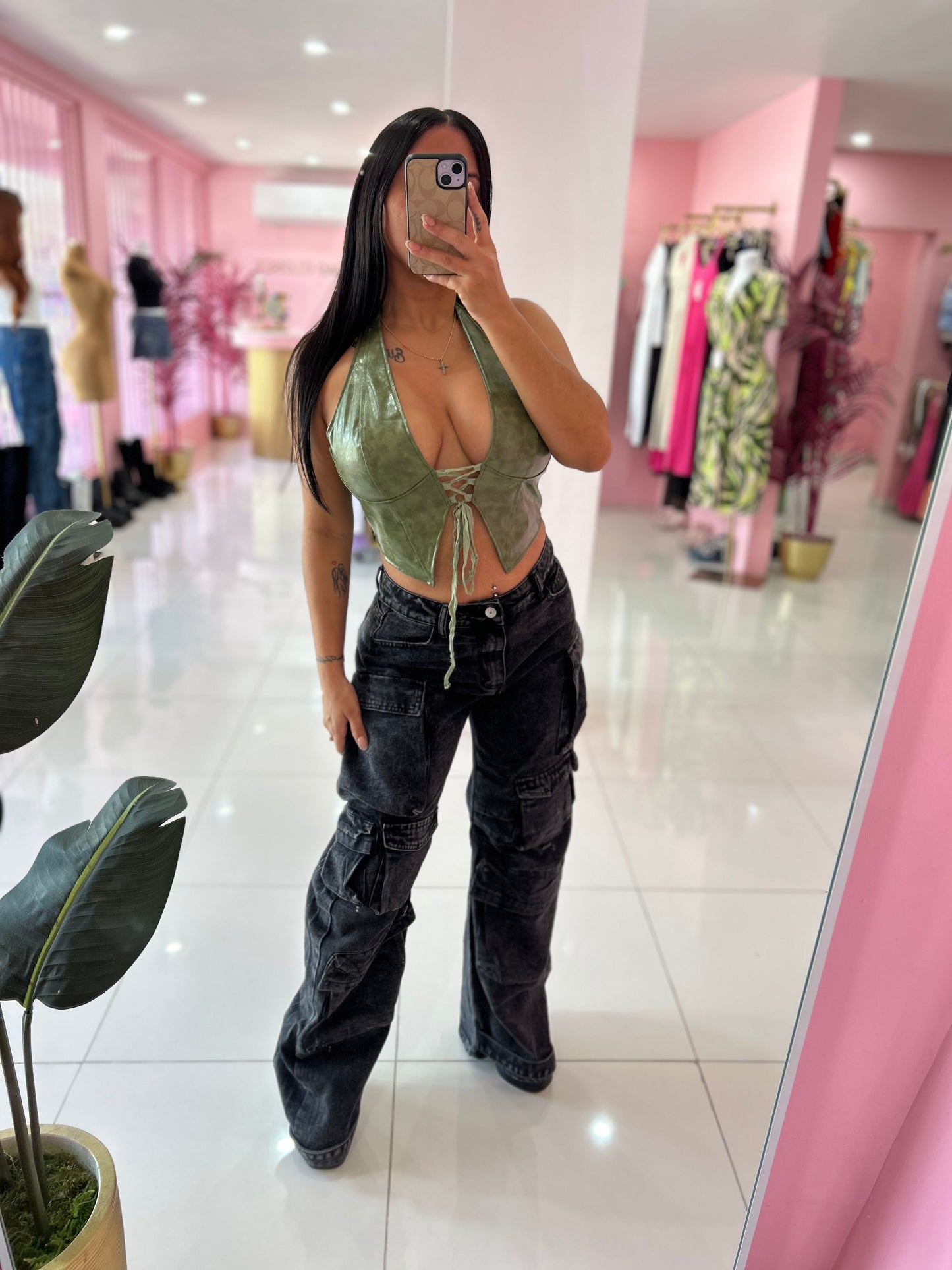 Leather Green top