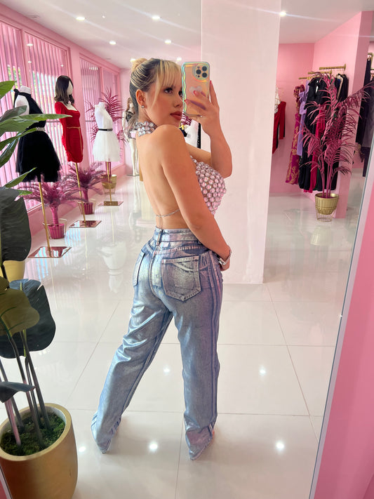 Jeans plateados size 1/3