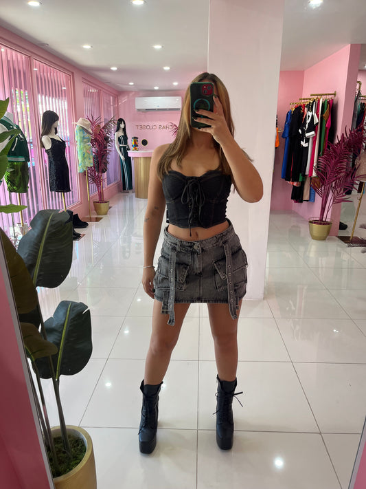 Black Denim One Size Corset