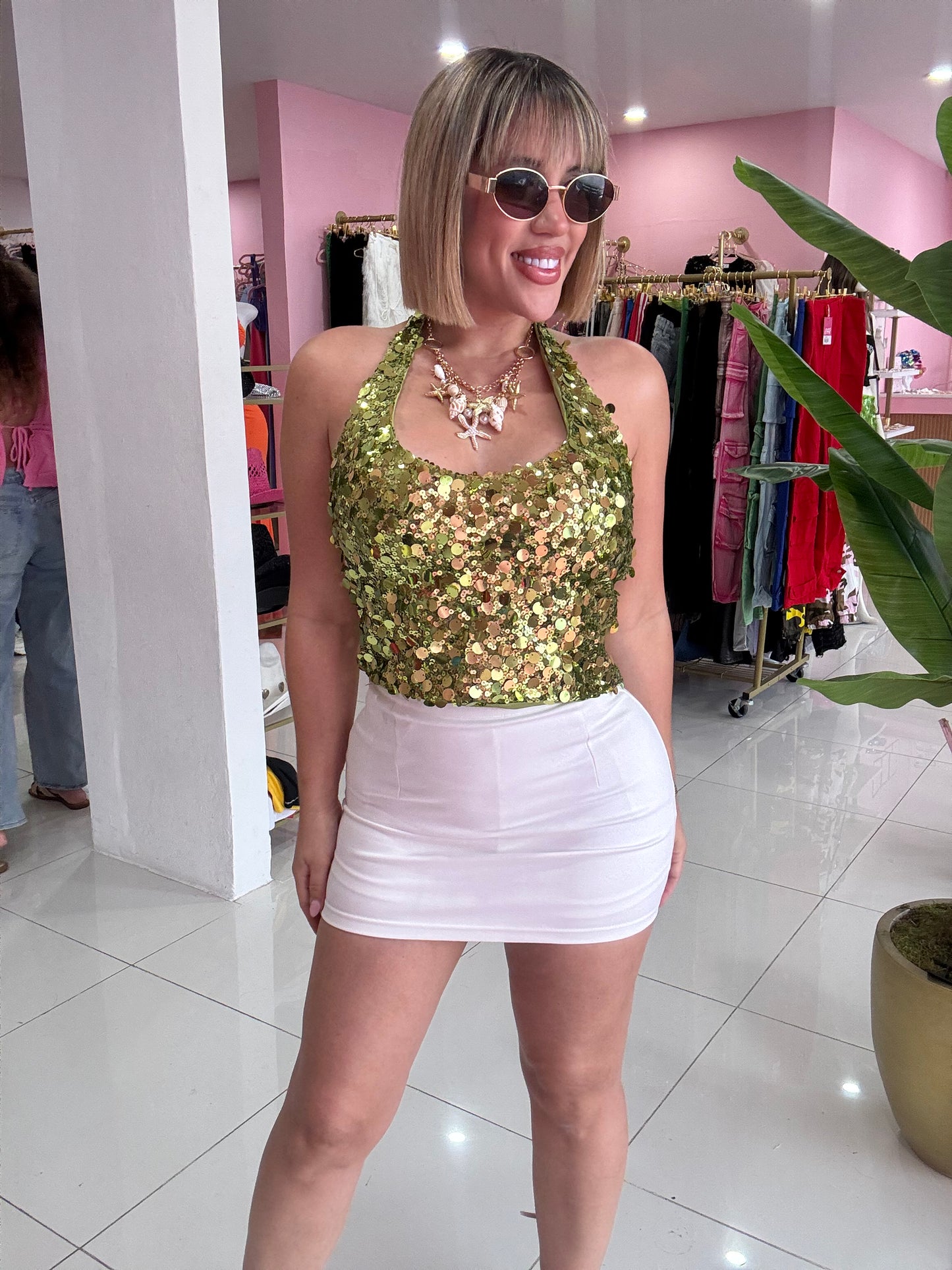 Green Sequins Halter top