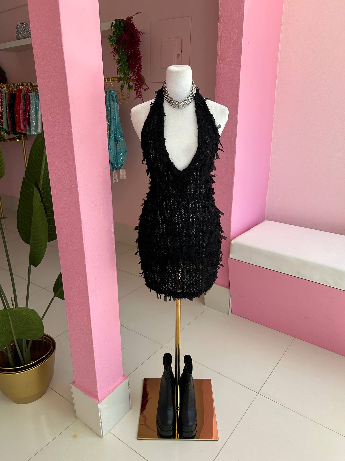 Fringes halter dress