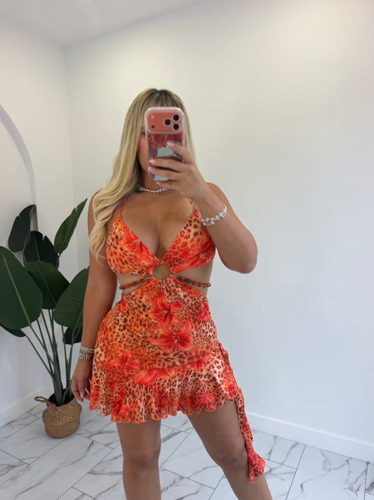 Orange floral dress