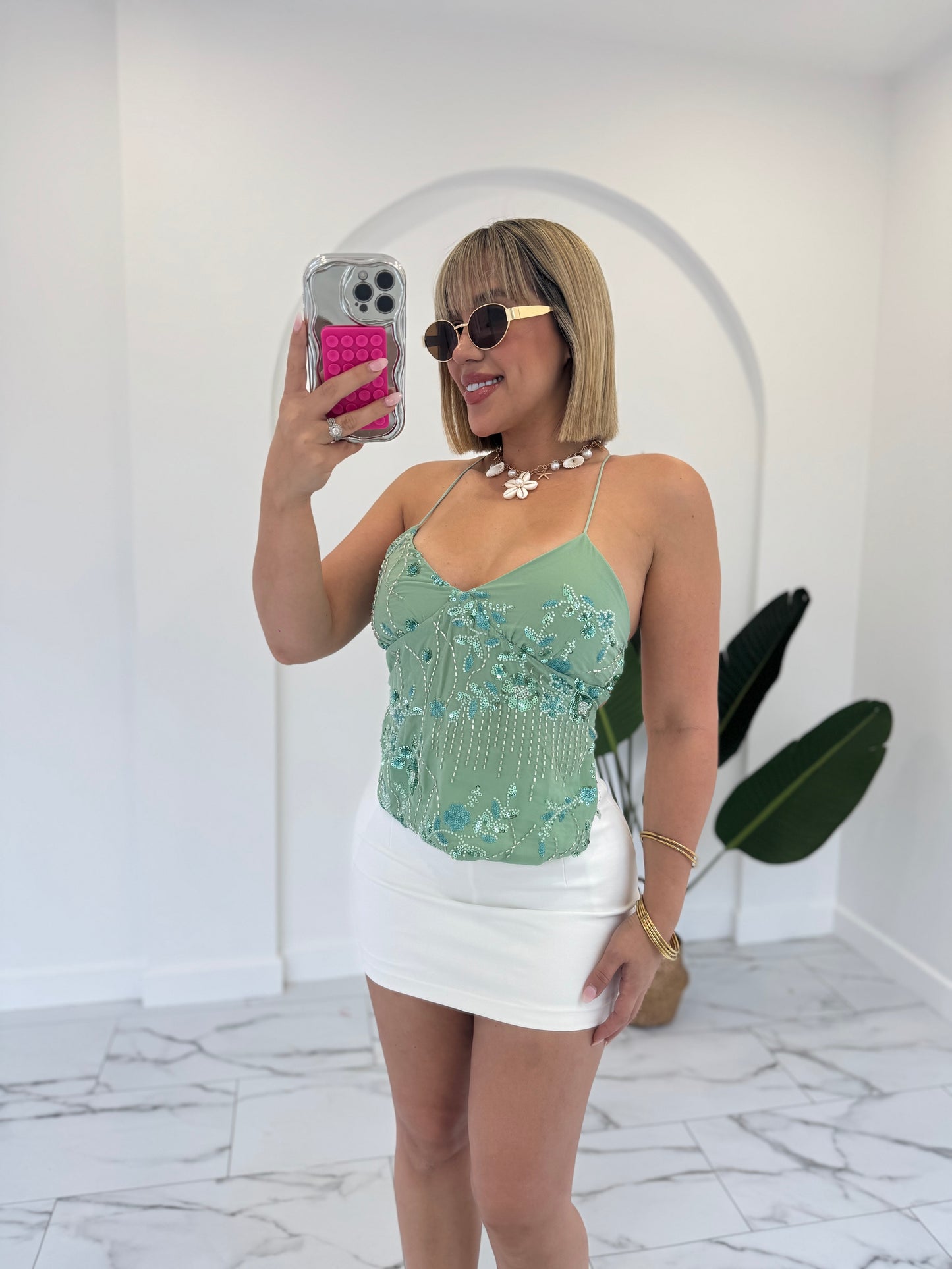 Fancy open back top