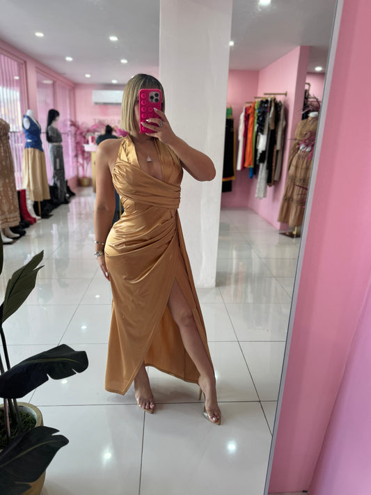 Satin Gold Long Dress