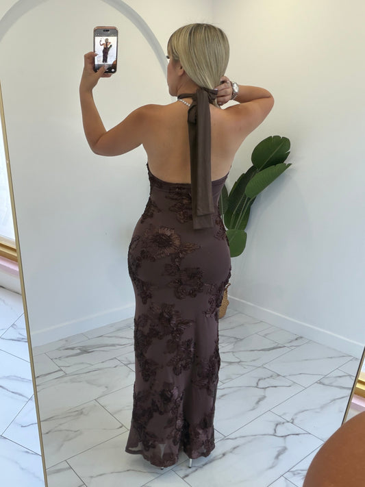 Long Halter Flower Dress