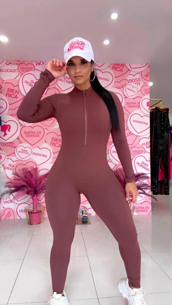 Jumpsuit zipper manga larga sport