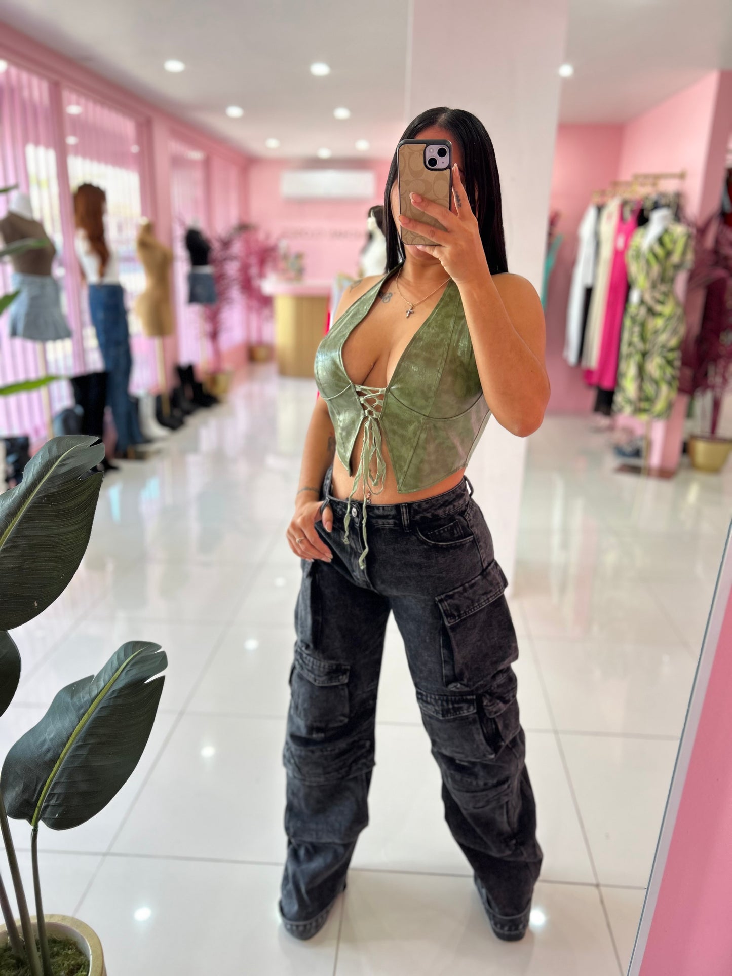 Leather Green top