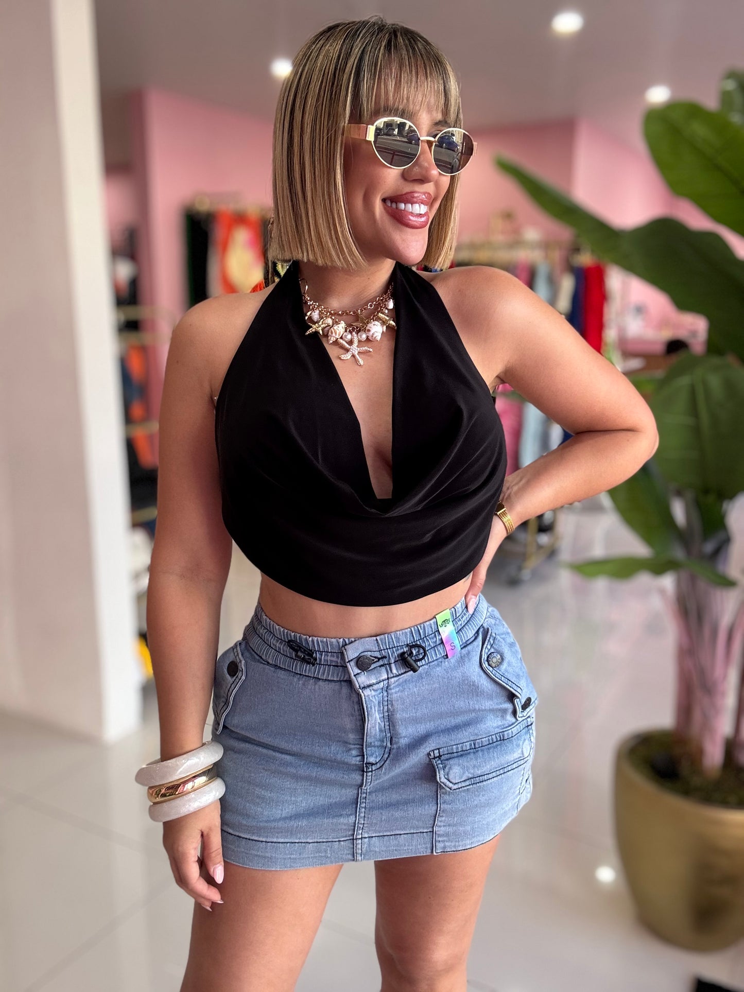 Halter escote top