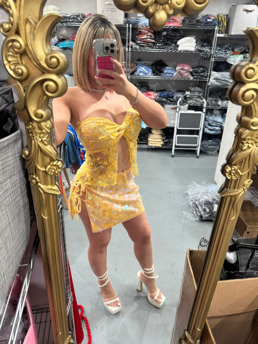 Yellow Flower Sequins top