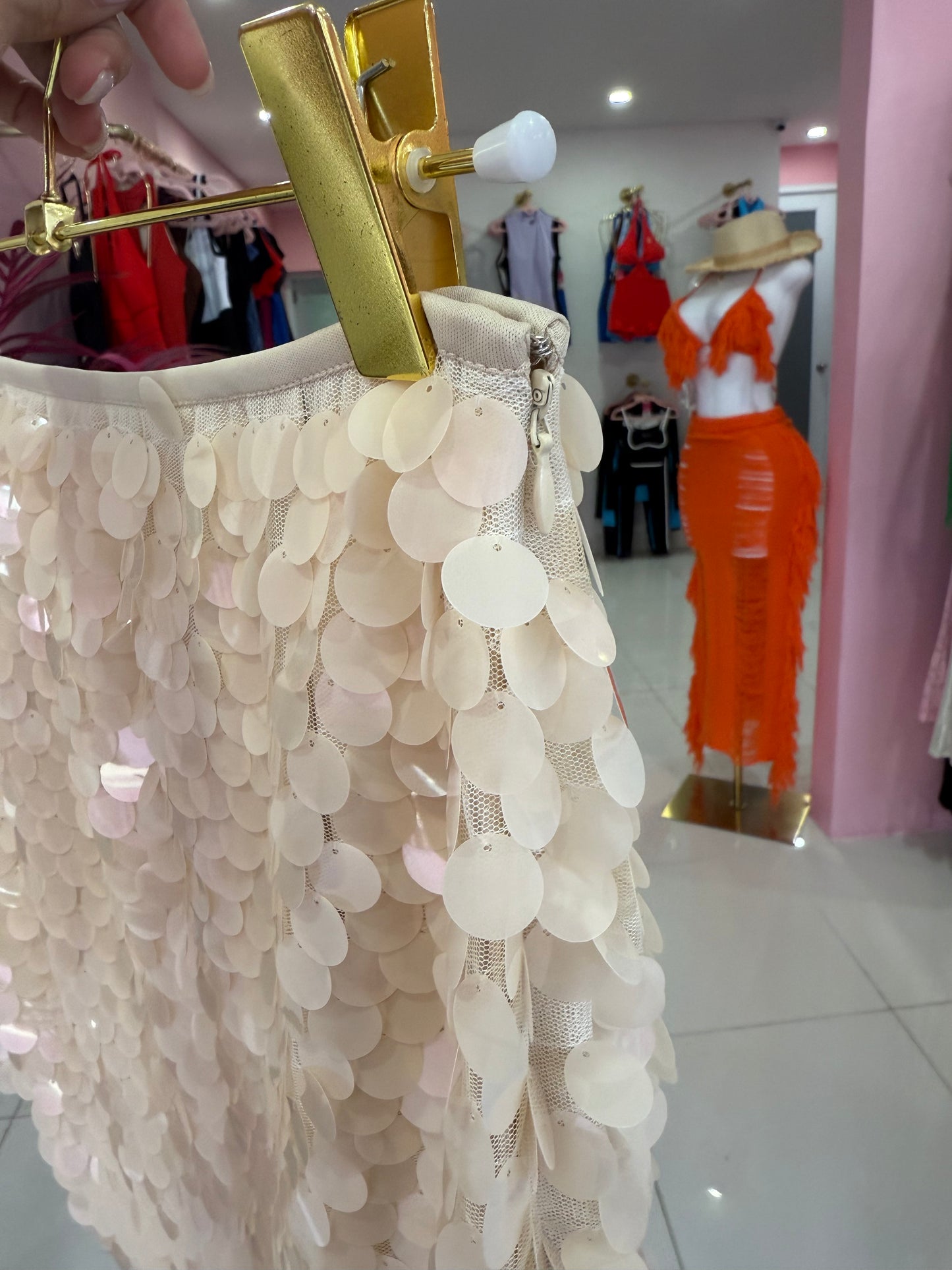 Nude sequins skirt