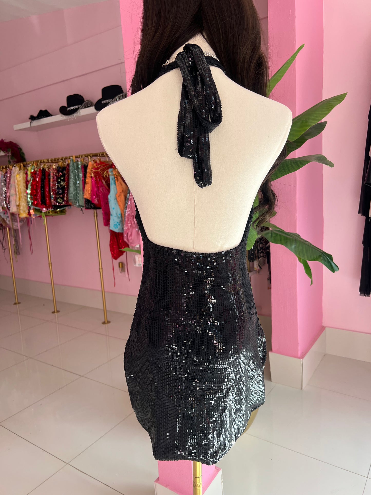 Sequins mini black dress