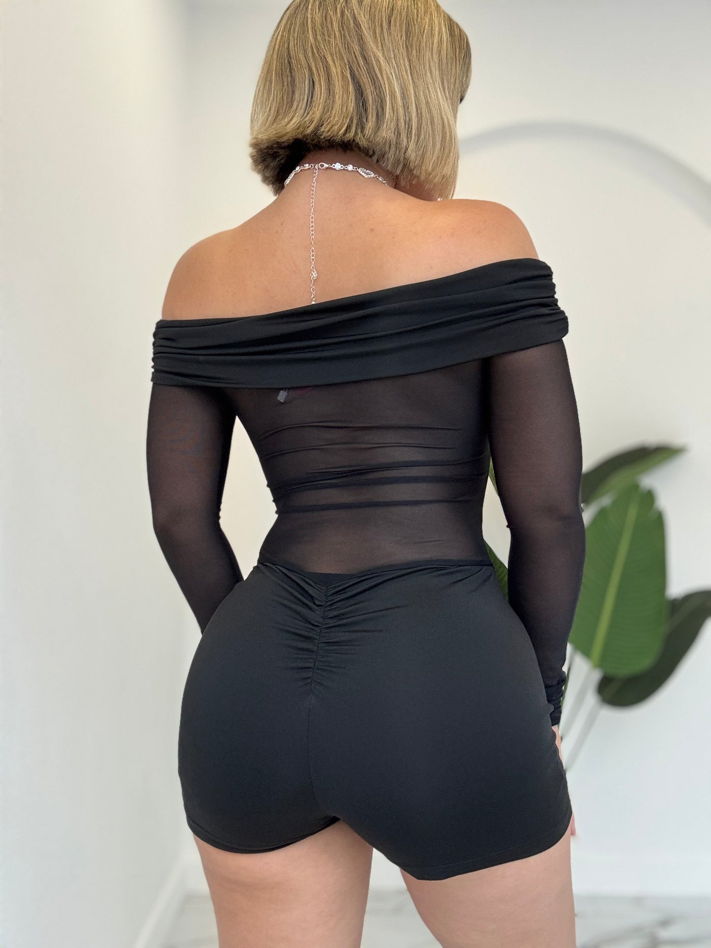 Off shoulder black romper