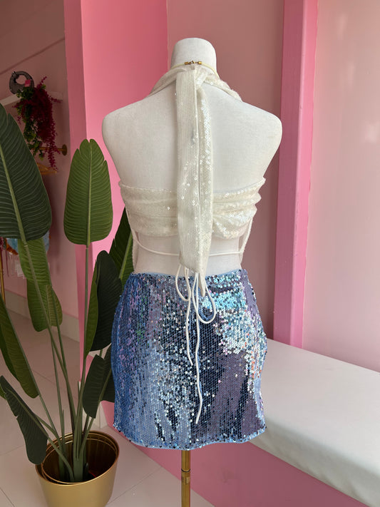 Halter white sequins top