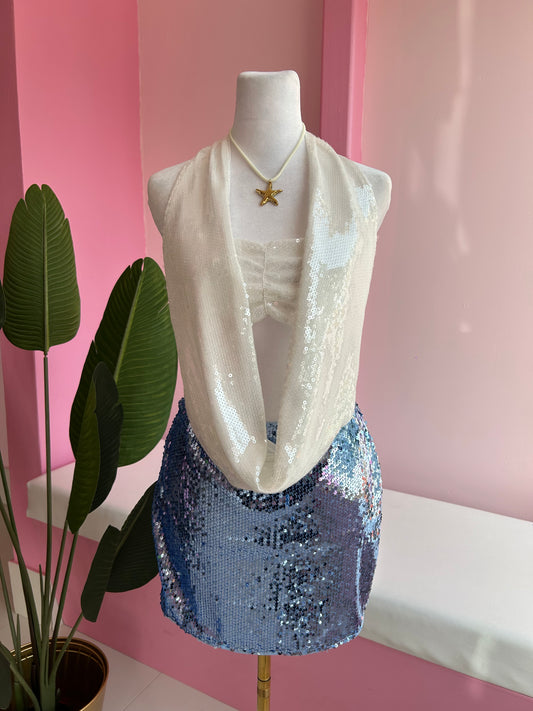 Halter white sequins top