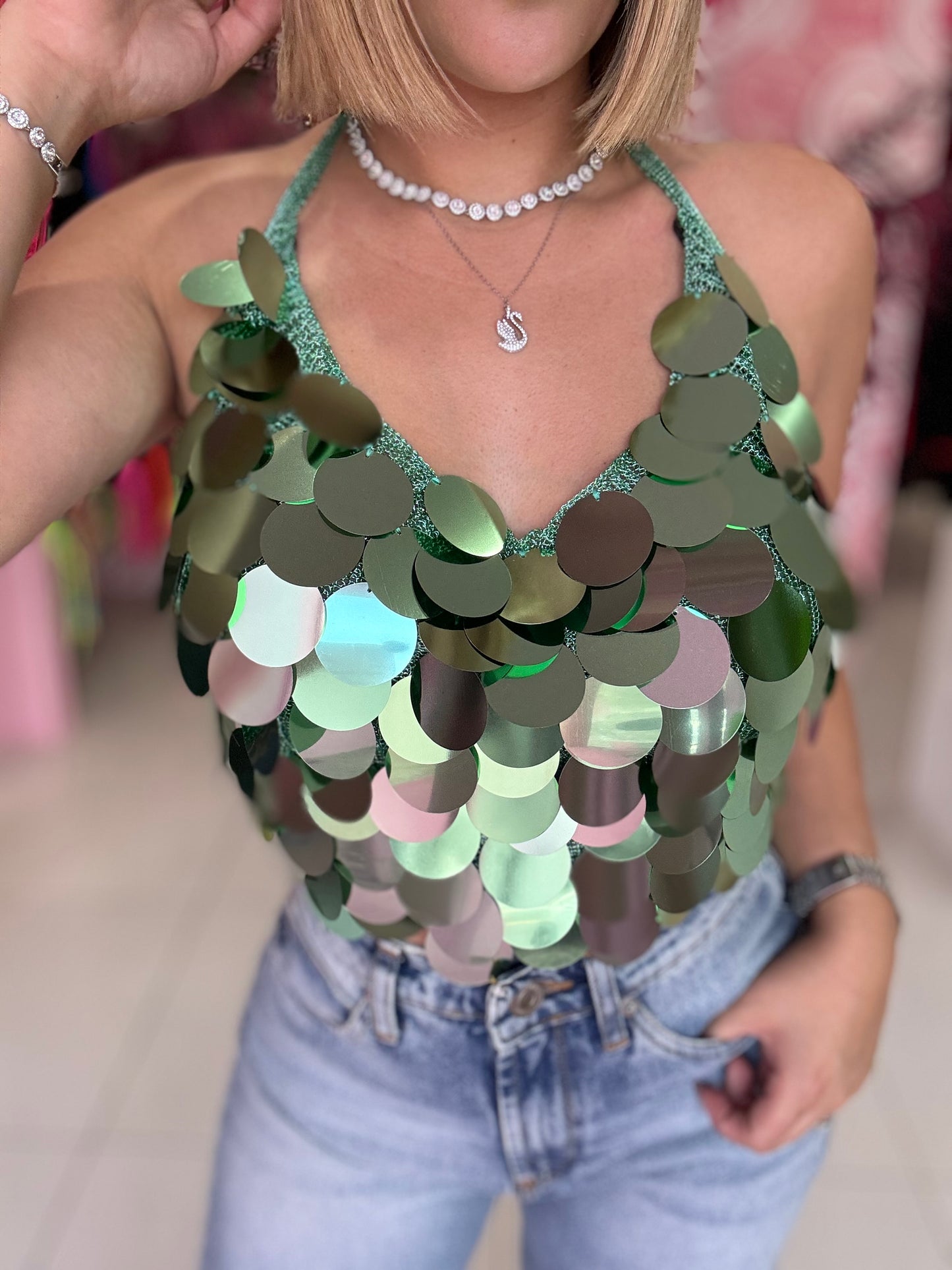 Green Sequins top