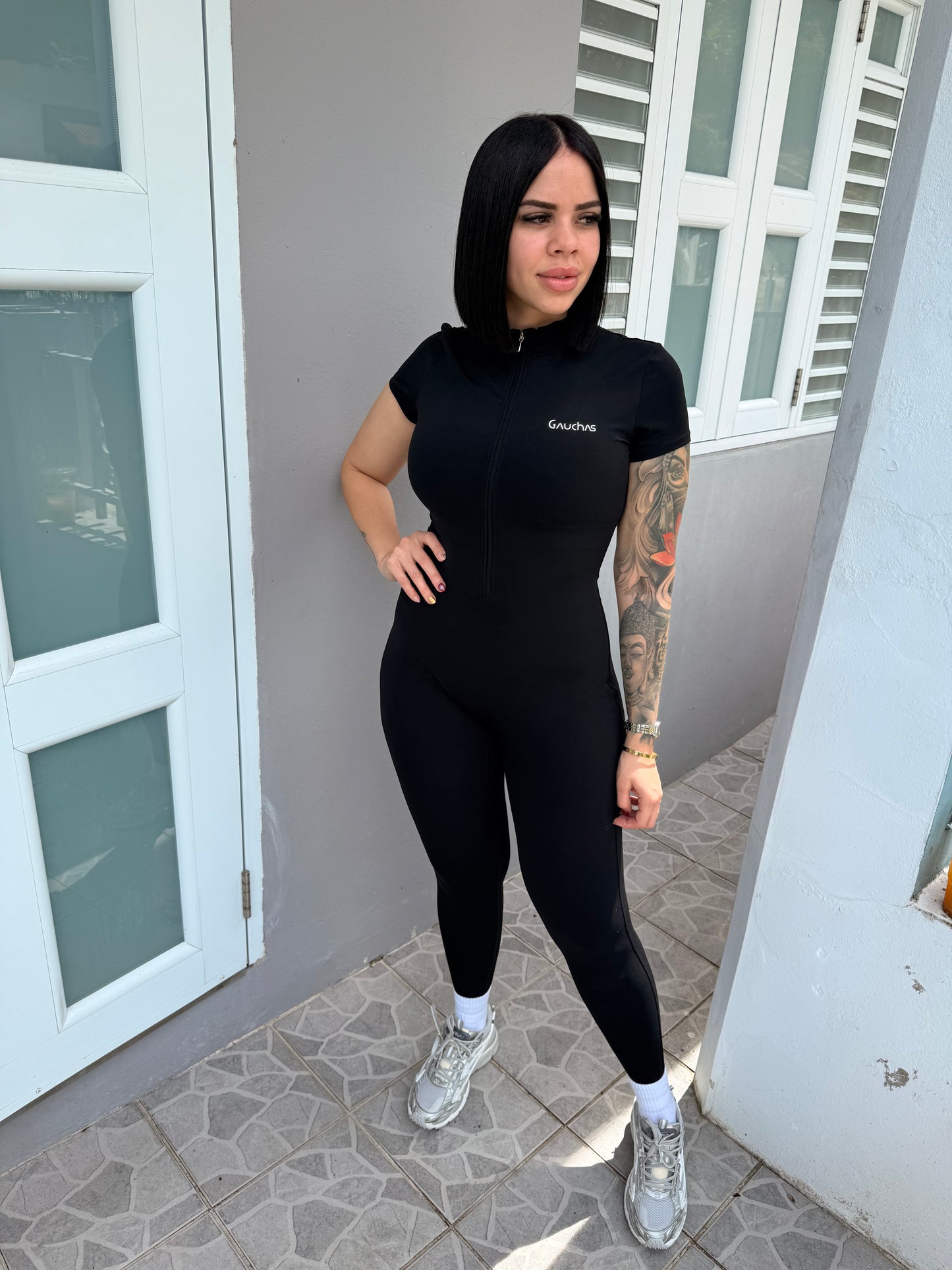 Jumpsuit Tshirt Style Zipper (Spandex) sport