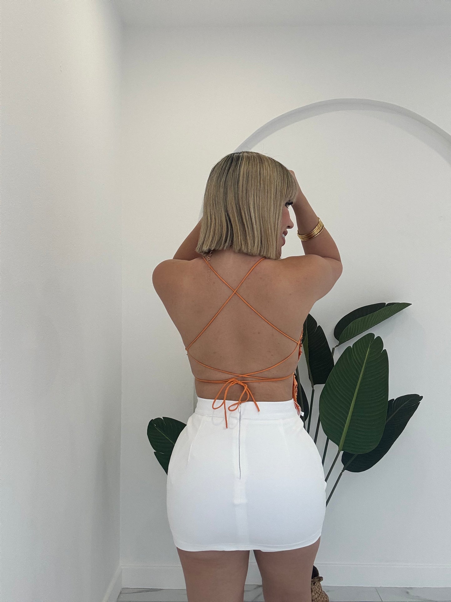 Fancy open back top