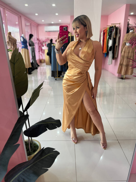 Satin Gold Long Dress