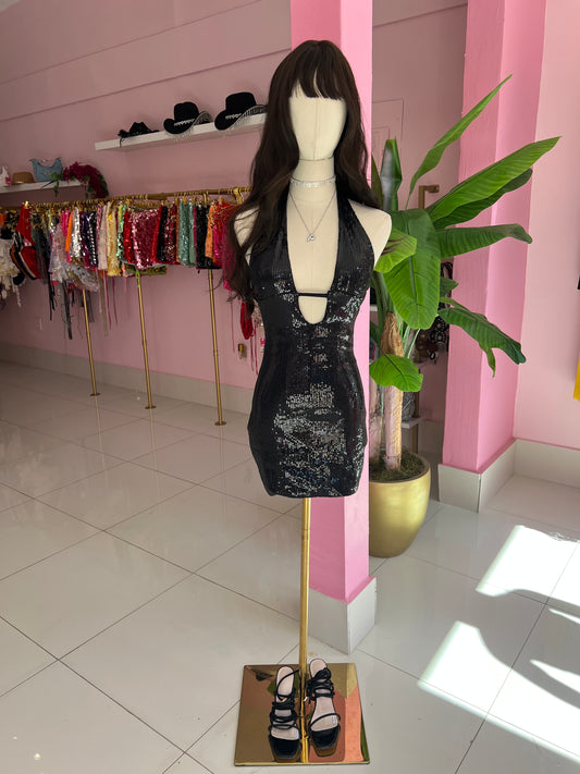 Sequins mini black dress