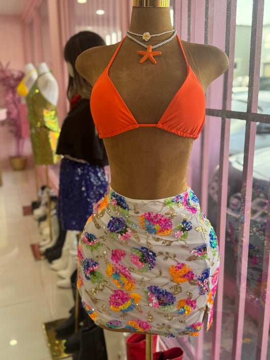 Sequins flowers skirt