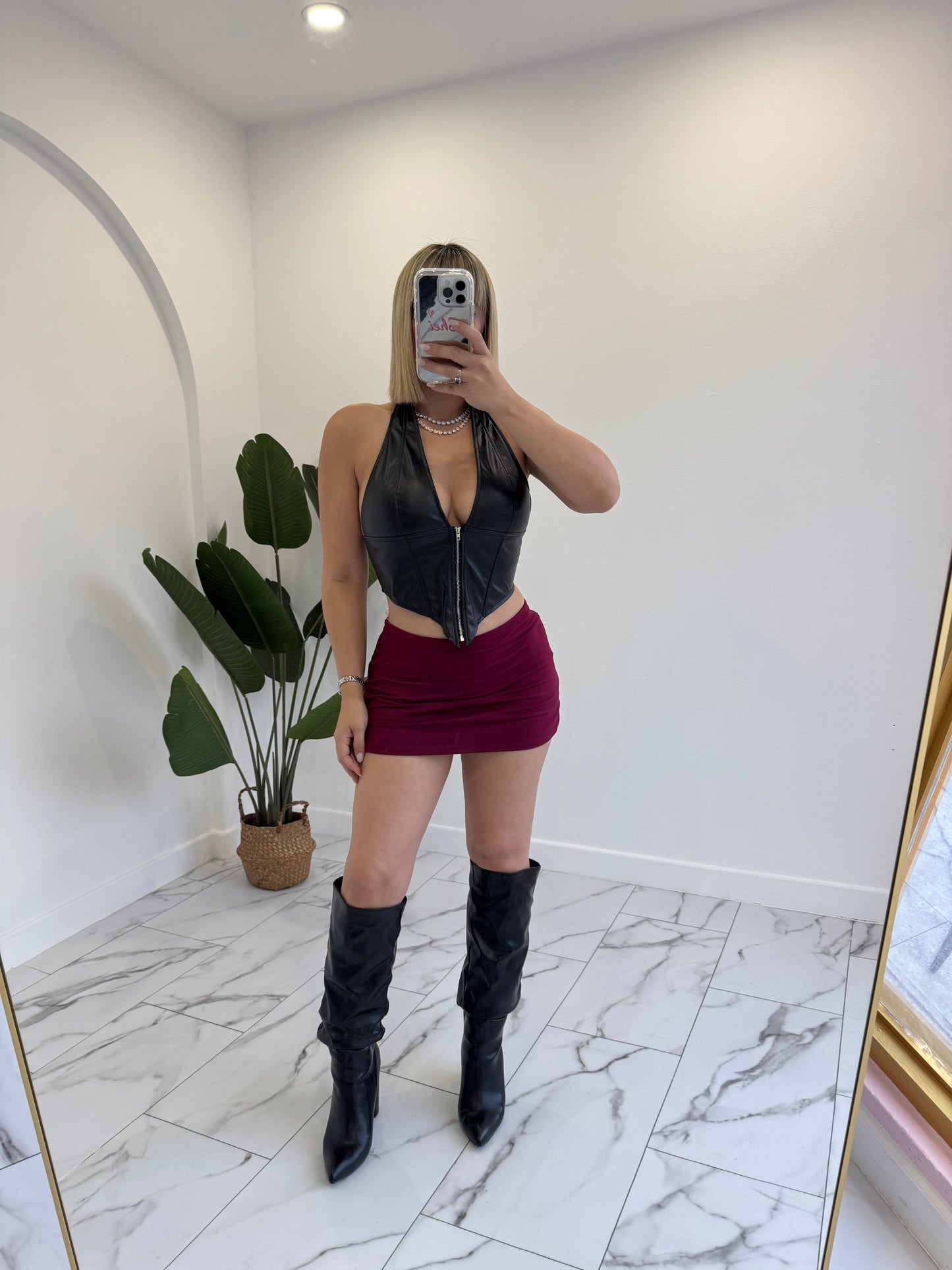 Halter zipper Leather top